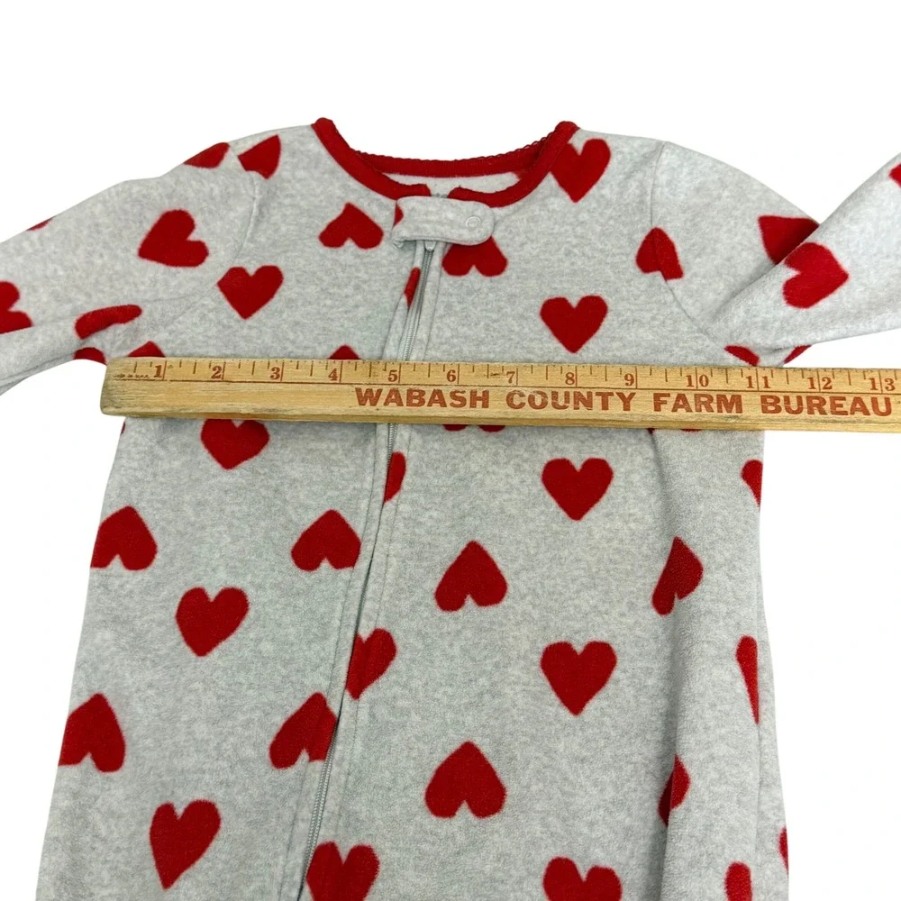 Carters 18M Red Heart Gray Fleece Footed Pajamas Long Sleeve Zip Up Sleepwear